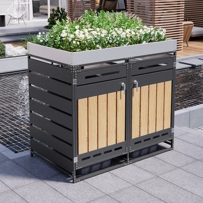 MIVRAY Afvalkast – Met Ingebouwde Plantenbak En Ventilatie – Zie Afbeelding – IJzer – Zwart – Voor Tuin En Terras – Met Slot