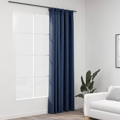 vidaXL - Gordijn - linnen-look - verduisterend - met - haken - 290x245 - cm - blauw