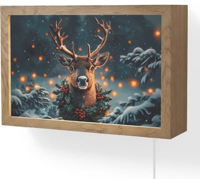 Wandlamp 30x20 cm - Oplaadbaar - Hert - Kerst - Winter - Sneeuw - Kerstkrans - Wandlampen binnen woonkamer - Slaapkamer lamp met kabel - Decoratieve nachtlamp - Vloerlamp snoer