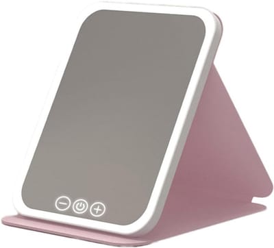 LED Make-up Spiegel Oplaadbaar - Opvouwbare Cosmeticaspiegel Met Verlichting - 3 Lichtkleuren En Touchbediening - Roze