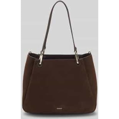 Handtas met velourslook met leer-aandeel
