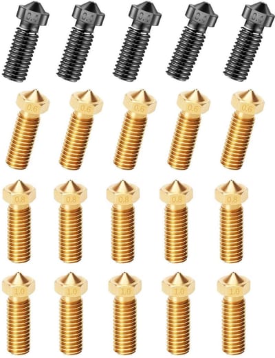 Dailygoody - 20 Stuk Volcano Düse - 3D-printer onderdelen - gehard staal - diverse diameters - hotend-extruder - geschikt voor Artillerie en Sidewinde