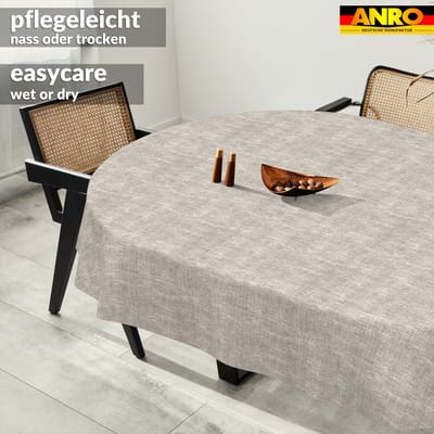 ANRO Tafelkleed Effen linnenlook Grijs Ovaal 280x140cm Rechte rand Afwasbaar Waterafstotend
