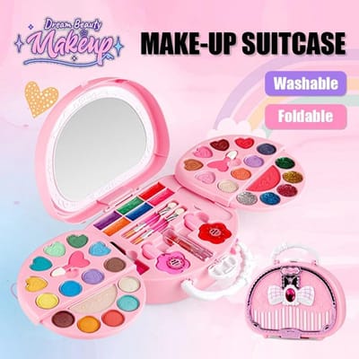 Wasbare Make-up Set Speelgoed voor Kinderen met Spiegel Veilig Niet-Giftig Doe-alsof Cosmetische Set Schoonheidsspeelgoed voor Meisjes Verjaardagscadeau pink
