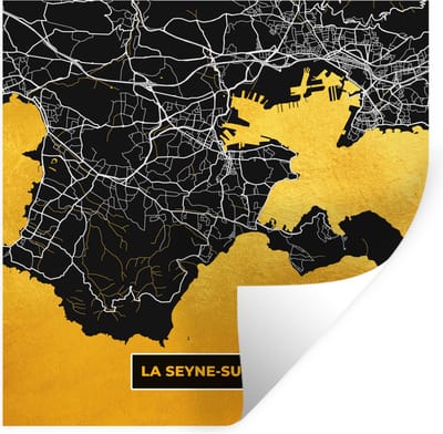 Muurstickers - Sticker Folie - Kaart – Stadskaart – Frankrijk – Plattegrond - la Seyne-sur-Mer - 100x100 cm - Plakfolie - Muurstickers Kinderkamer - Zelfklevend Behang XXL - Zelfklevend behangpapier - Stickerfolie