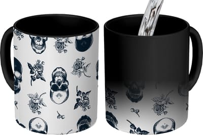 Magische Mok - Foto op Warmte Mokken - Koffiemok - Tiener - Skull - Rozen - Patroon - Magic Mok - Beker - 350 ML - Theemok