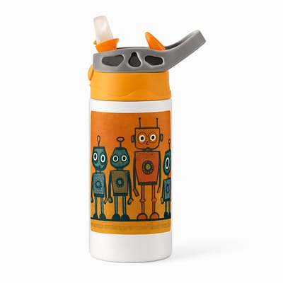 Kleurrijke Pop-Art Drinkfles – Vrolijke en Kunstzinnige Fles voor Creatieve Geesten - Waterfles voor kinderen (wit/oranje)