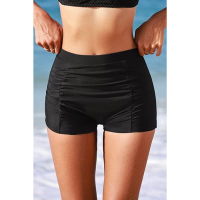 Shorts de baño negros con control de barriga y talle alto