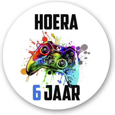 25x Game Controller stickers - 6 jaar -Verjaardag stickers - Gamen - Controller - Sluitstickers Pimp Studio -Sluitstickers - Kinderfeest Traktatie - Uitdelen - Uitdeeltraktatie - Wensetiket - Rond - 40mm - Glossy sticker