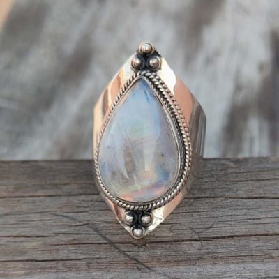 Vintage Tibetaanse Maansteen Grote Healing Crystal Ringen voor Vrouwen Boho Antieke Indiase Maansteen Ring Fijne Sieraden Meisjes Dames Geschenken 8 gray