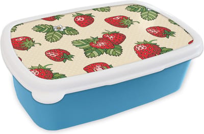 Broodtrommel Blauw - Lunchbox - Brooddoos - Aardbeien - Fruit - Patronen - 18x12x6 cm - Kinderen - Jongen