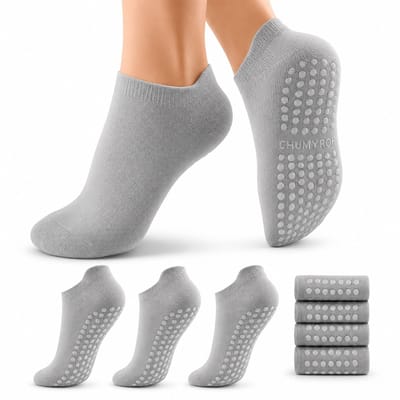 BOTC Gripsokken - Maat 35-42 - 3 Paar - Pilates sokken met antislipzolen - Antislipgrippers voor Dames - Grijs
