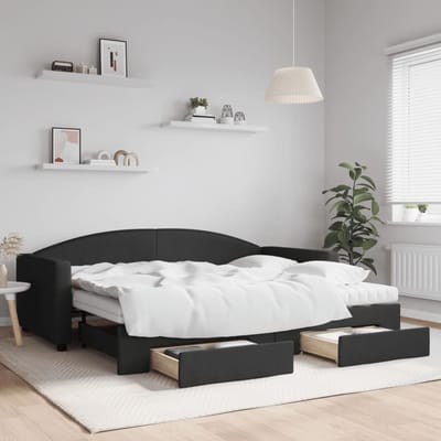 vidaXL - Slaapbank - met - onderschuifbed - en - lades - 90x200 - cm - stof - zwart