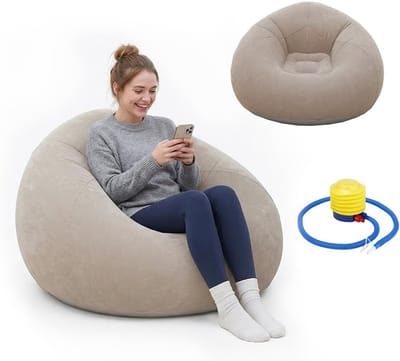 Opblaasbare Zitzak, Air Sofa voor Ontspanning in de Woonkamer, Lounge of Slaapkamer, Super Zacht en Comfortabel (Khaki)