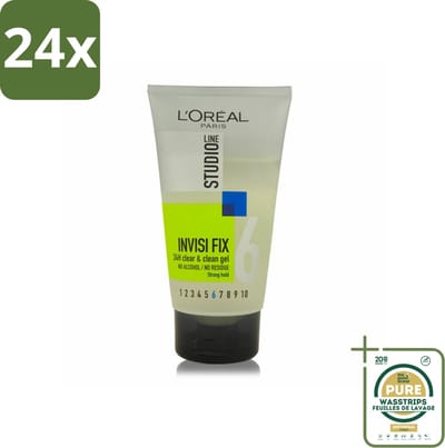 L'Oréal Studio Line Invisi Fix 24H Clear & Clean Gel Strong 150 ml - Voordeelverpakking - 24 stuks - Zonder restjes - Gezond haar