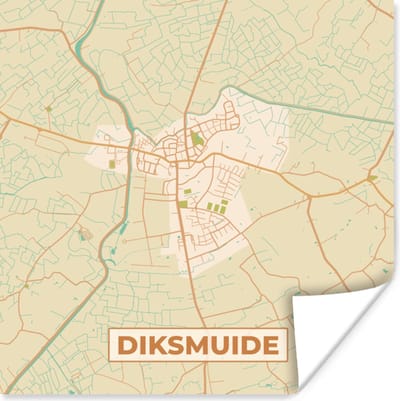 Poster Stadskaart - Plattegrond - België - Diksmuide - Kaart - 100x100 cm XXL