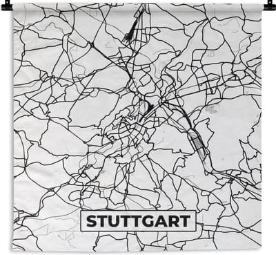 Wandkleed - Wanddoek - Stuttgart - Plattegrond - Kaart - Stadskaart - 180x180 cm - Wandtapijt
