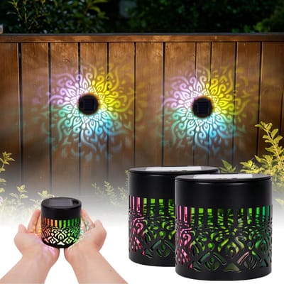 Muurlamp Solar - 2 stuks - Solar Tuinverlichting - mandala-zonnelampen - 7 kleurwisselende LED's + warm wit - 8,5x8,5x8,5 cm - waterdicht - Sfeerlampen voor Schutting & Wand - Solar Wandlamp voor buiten - voor tuin, schutting en terras