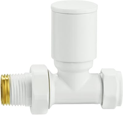 Radiatorconnect manuele radiatorkraan 1/2" x 15 mm knel wit recht.
