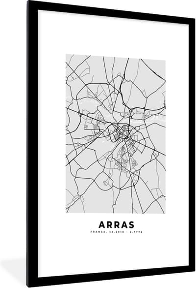 Fotolijst incl. Poster - Stadskaart - Frankrijk - Kaart - Arras - Plattegrond - 60x90 cm - Posterlijst