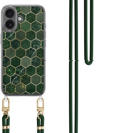 Casimoda® hoesje met groen koord - Geschikt voor iPhone 17 - Kubus Groen - Afneembaar koord - TPU/polycarbonaat - Groen