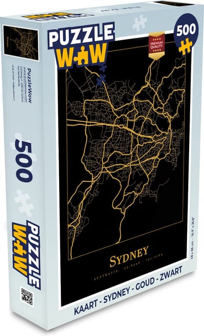 Puzzel Kaart - Sydney - Goud - Zwart - Legpuzzel - Puzzel 500 stukjes