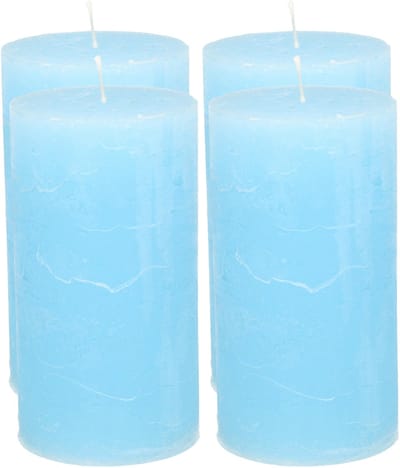 Atmosphera Stompkaars - 4x - licht blauw - 7 x 13 cm - cilinderkaars - kaarsen - rustiek model