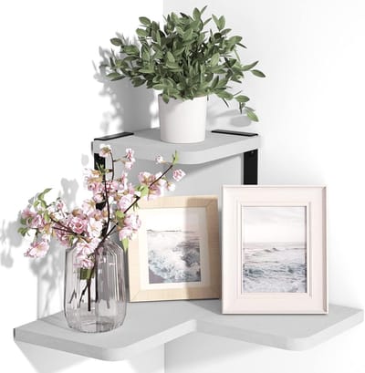 Hoekplank van Hout, Wandplank voor Boeken en Decoratie, Vintage Stijl, Ideaal voor Slaapkamer, Woonkamer en Badkamer, Stevig en Duurzaam