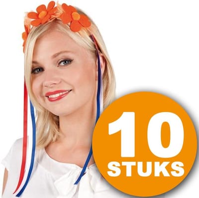 Oranje Feestkleding | 10 stuks Oranje Tiara met Bloemen | Feestkleding EK/WK Voetbal