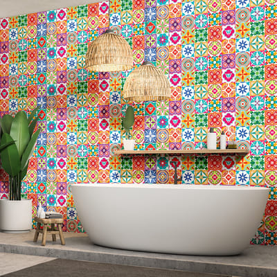 Zelfklevende tegelmuurstickers voor keuken en badkamer - 60 cementtegelstickers AZULEJOS CLARIA - 60 stickers 20x20cm