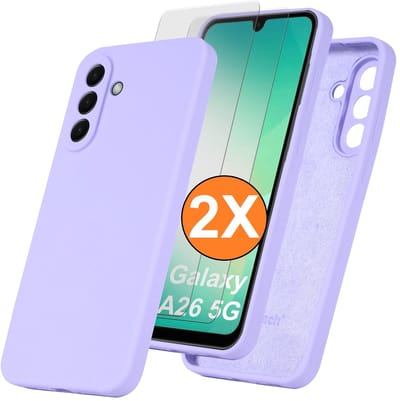 Hoesje geschikt voor Samsung Galaxy A26 Hoesje siliconen Lila zacht siliconen hoesje TPU - met Samsung A26 Screenprotector - 2 stuks