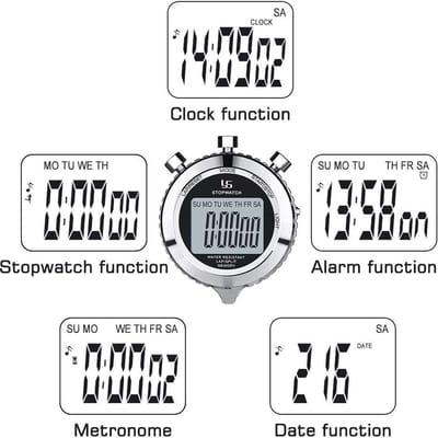 Oneay Stopwatch van metaal met achtergrondverlichting, precisie van 1/100 seconde, geheugen voor 2 rondes, waterdichte elektronische chronograaf timer voor voetbal, honkbal en andere buitenactiviteiten