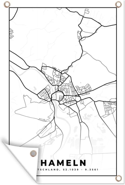 Muurdecoratie Hameln - Plattegrond - Kaart - Stadskaart - 120x180 cm - Tuinposter - Tuindoek