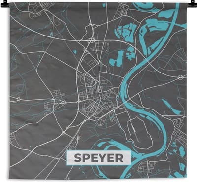 Wandkleed - Wanddoek - Stadskaart – Plattegrond – Duitsland – Blauw – Speyer – Kaart - 180x180 cm - Wandtapijt