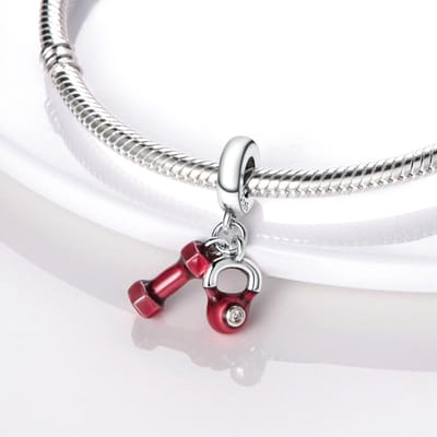 Echte Charm Koper Verguld Rood Fitnessapparatuur Dumbbell Hanger Past op Armband Voor Vrouwen Sieraden Knutselen Cadeau wit