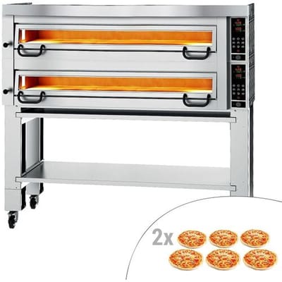 GGM Gastro Elektro Pizzaofen Power - 6+6x 34cm - Digital - inkl. Haube, Untergestell & Rollen Zilver