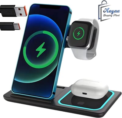 3-in-1 Draadloze Oplader – Fast Wireless Charging Station 15W – LED Inductie Oplaadstation voor Telefoon, Horloge & Oordopjes – wireless charging station –snellader draadloos – oplader telefoon horloge oordopjes– usb oplaadstation – 85623