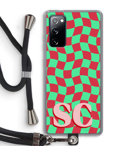 Gepersonaliseerd - Case Company® - Hoesje met koord geschikt voor Samsung Galaxy S20 FE / S20 FE 5G hoesje met Koord - Grid Monogram - Telefoonhoesje met Zwart Koord - Bescherming aan alle Kanten en Over de Schermrand