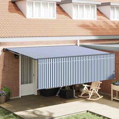 vidaXL - Uitschuifbare - luifel - Blauw - en - Wit - 400 - × - 300 - cm