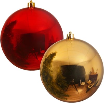 Decoris Grote kerstballen - 2x st - rood en goud - D14 cm - kunststof - kerstversiering - onbreekbare ballen