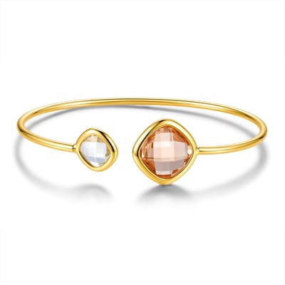 CO88 Collection - 8CB-91417 - Dames Bangle Goudkleurig - Oranje Glasstenen - Roestvrij Staal (RVS) - Open Armband - Cadeau voor Haar