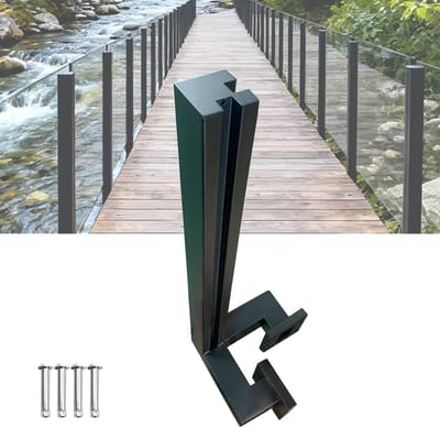 Glazen balustrade paal - Hekwerk kolom - Balkon afzetten - Zijmontage - 95 cm hoogte - Zwart