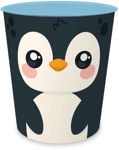 itenga Prullenbak voor kinderen met diermotief - pinguïn - Kawaii Design - rond ca. 11 liter - prullenbak voor de kinderkamer - stevig kunststof
