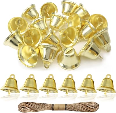 20 Stuks Gouden Klokken voor Creatief Gebruik - 38 mm Metaal Klokken met Jute Touw voor Windspellen, Feestdecoraties en Kerstversieringen