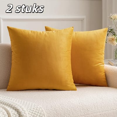Fluweelzachte decoratieve kussenhoezen | 45x45 cm | 2 stuks oranjegeel