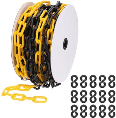 Gele/Zwarte Kunststof Ketting 8mm voor Veiligheidsafscheiding, Lange Plastic Ketting voor Mensencontrole, Parkeerplaatsen, Hekken en Evenementen