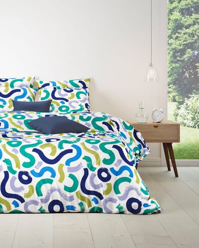 Mistral Home - DEKBEDOVERTREK - katoen renforcé - 140 x 200 cm + 65 x 65 cm - eenpersoons - geometrisch - blauw- Duurzaam