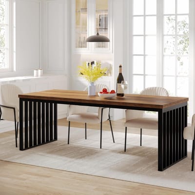 Tribesigns Rechthoekige Eettafel - 180x60x76 cm - Industriële Eettafel voor 6-8 Personen - Zwart - met Metalen Frame voor Eetkamer, Keuken, Woonkamer