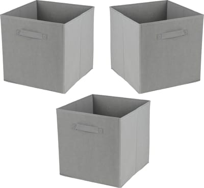 Urban Living Opbergmand Square Box - 3x - karton/kunststof - 29 liter - grijs - 31 x 31 cm - Vakkenkast