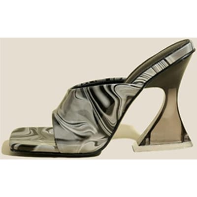 Sexy Vierkante Neus Vreemde Transparante Hakken Muiltjes Pantoffel Zomer Mode Gemengde Kleur Instappers Dames Party Sandalen Schoenen 42 zwart